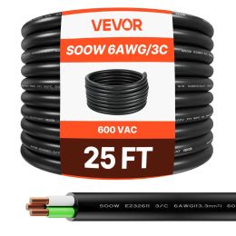 25 FT 6AWG Portable Power Cable (3 Conductor), Heavy Duty 600V SOOW Electrical Power Cable, Industrial Grade Electric Wire, Premium CPE Rubber Jacket