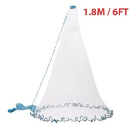 6/8/10/12/16FT Fishing Cast Net Bait Easy Throw Hand Cast Strong Nylon Mesh USA (Net Size: 1.8M / 6FT)